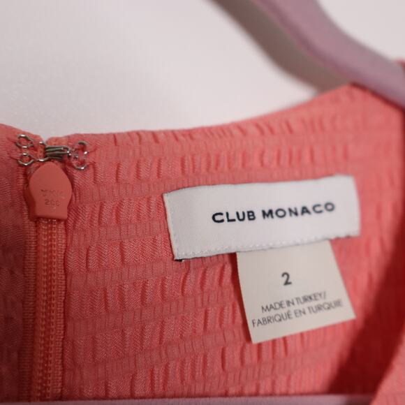 CLUB MONACO Seersucker Fit & Flare Dress Knee Length Tea Rose Pink Women's 2 - Picture 12 of 15